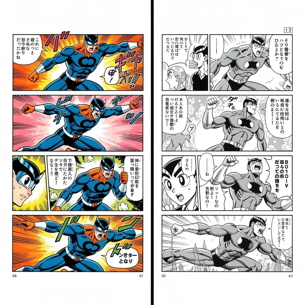 Western comic book style and Japanese manga style shown side by side for comparison