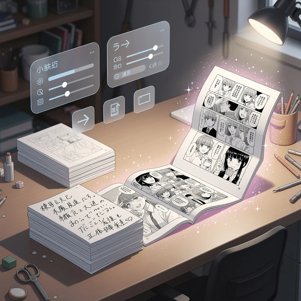 Workflow from manuscript to finished manga pages ready to publish or share